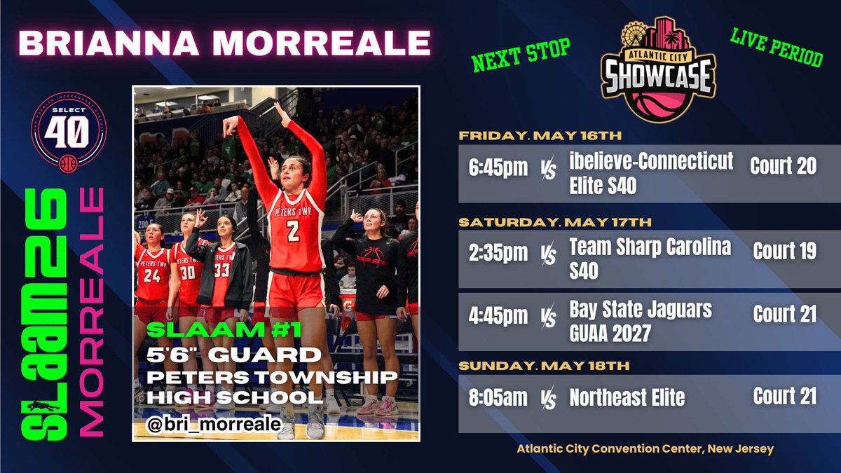 Bri Morreale (@bri_morreale) on Twitter photo Can’t wait for some great runs with my team <a href="/Slaam26morreale/">Slaam26morreale</a> this weekend at the Atlantic City Showcase! Can’t wait for some great runs with my team <a href="/Slaam26morreale/">Slaam26morreale</a> this weekend at the Atlantic City Showcase!