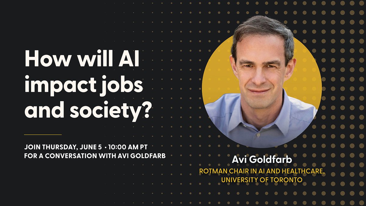 sffed's tweet photo. Register for our next #EERN seminar to submit your questions! https://t.co/rxcKrnDVD6
Don’t miss this live presentation on the disruptive economics of digital technologies and AI with Professor Avi Goldfarb. https://t.co/MNV1GRfFSx