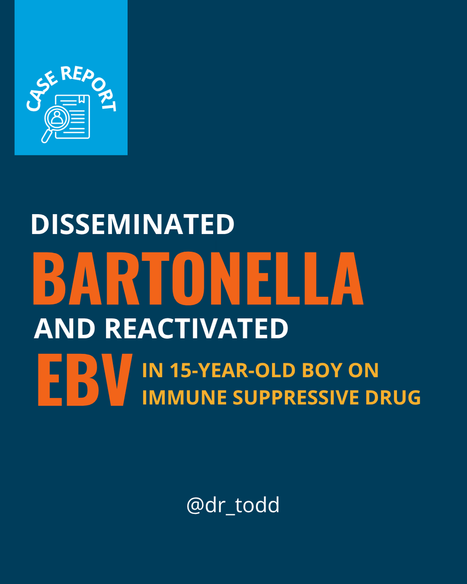 dr_todd's tweet image. A 15-year-old developed widespread #Bartonella infection and reactivated #EBV after taking a medication for eczema.

What Happened? 
After being treated with Upadacitinib (Rinvoq), a JAK inhibitor prescribed for atopic dermatitis, this adolescent developed signs of