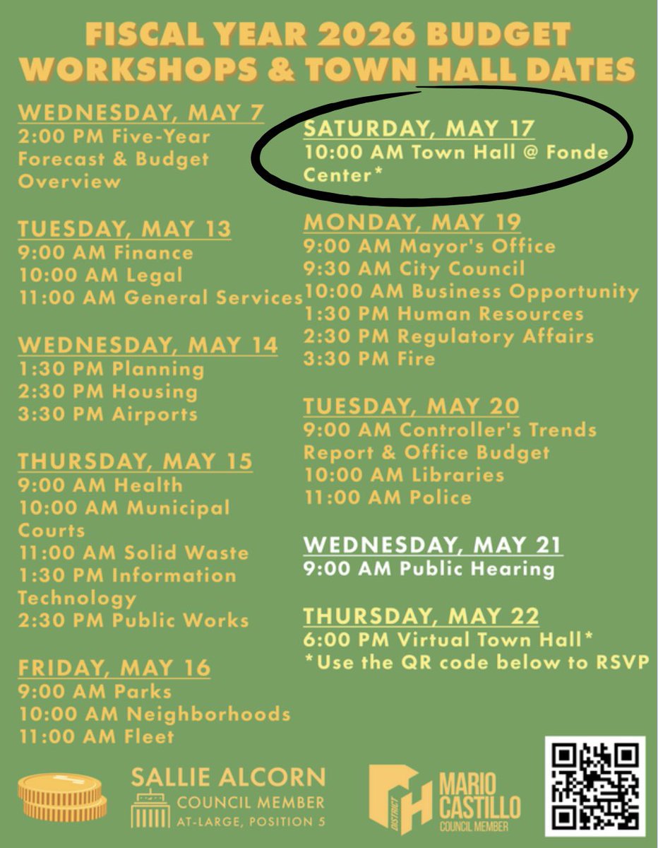 Joaquin Martinez (@jmartinez4hou) on Twitter photo 🎉 Let’s Talk Budget, Houston! 🎉
Join BFA Vice Chair <a href="/MarioforHouston/">Mario Castillo</a> and chair <a href="/salliealcorn/">Sallie Alcorn</a> for two budget town halls:
📍 THIS Saturday, May 17, 10 AM – Fonde Center
💻 Thursday, May 22, 6 PM – Virtual
💬 Share your thoughts and help shape the FY 2026 budget!
RSVP 👇 🎉 Let’s Talk Budget, Houston! 🎉
Join BFA Vice Chair <a href="/MarioforHouston/">Mario Castillo</a> and chair <a href="/salliealcorn/">Sallie Alcorn</a> for two budget town halls:
📍 THIS Saturday, May 17, 10 AM – Fonde Center
💻 Thursday, May 22, 6 PM – Virtual
💬 Share your thoughts and help shape the FY 2026 budget!
RSVP 👇