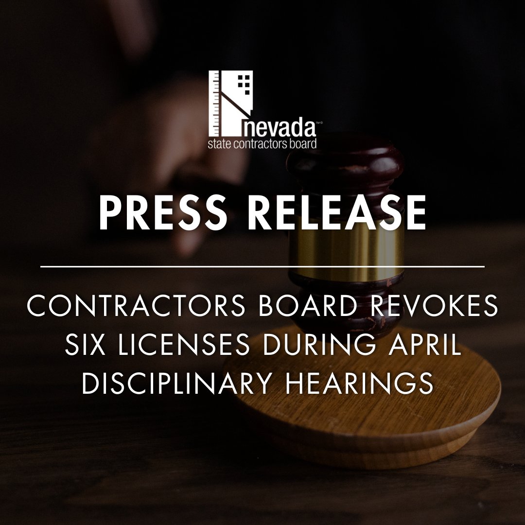 The NSCB took disciplinary action against licensed contractors during April disciplinary hearings, resulting in the revocation of 6 contractor licenses and fines of $30,100.

Visit bit.ly/3F4fkt8 to view the full press release that includes all actions taken.