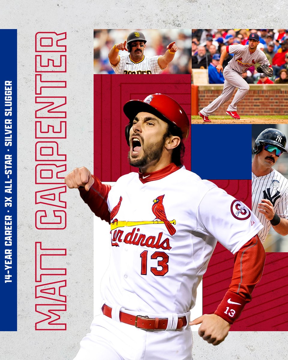 MLBPA (@mlbpa) on Twitter photo Matt Carpenter was a three-time All-Star, a Silver Slugger winner and a consummate professional over 14 seasons with the <a href="/Cardinals/">St. Louis Cardinals</a>, <a href="/Yankees/">New York Yankees</a> and <a href="/Padres/">San Diego Padres</a>. We congratulate him on his career achievements and wish him all the best in his retirement!
<a href="/MattCarp13/">Matt Carpenter</a> 👏 Matt Carpenter was a three-time All-Star, a Silver Slugger winner and a consummate professional over 14 seasons with the <a href="/Cardinals/">St. Louis Cardinals</a>, <a href="/Yankees/">New York Yankees</a> and <a href="/Padres/">San Diego Padres</a>. We congratulate him on his career achievements and wish him all the best in his retirement!
<a href="/MattCarp13/">Matt Carpenter</a> 👏