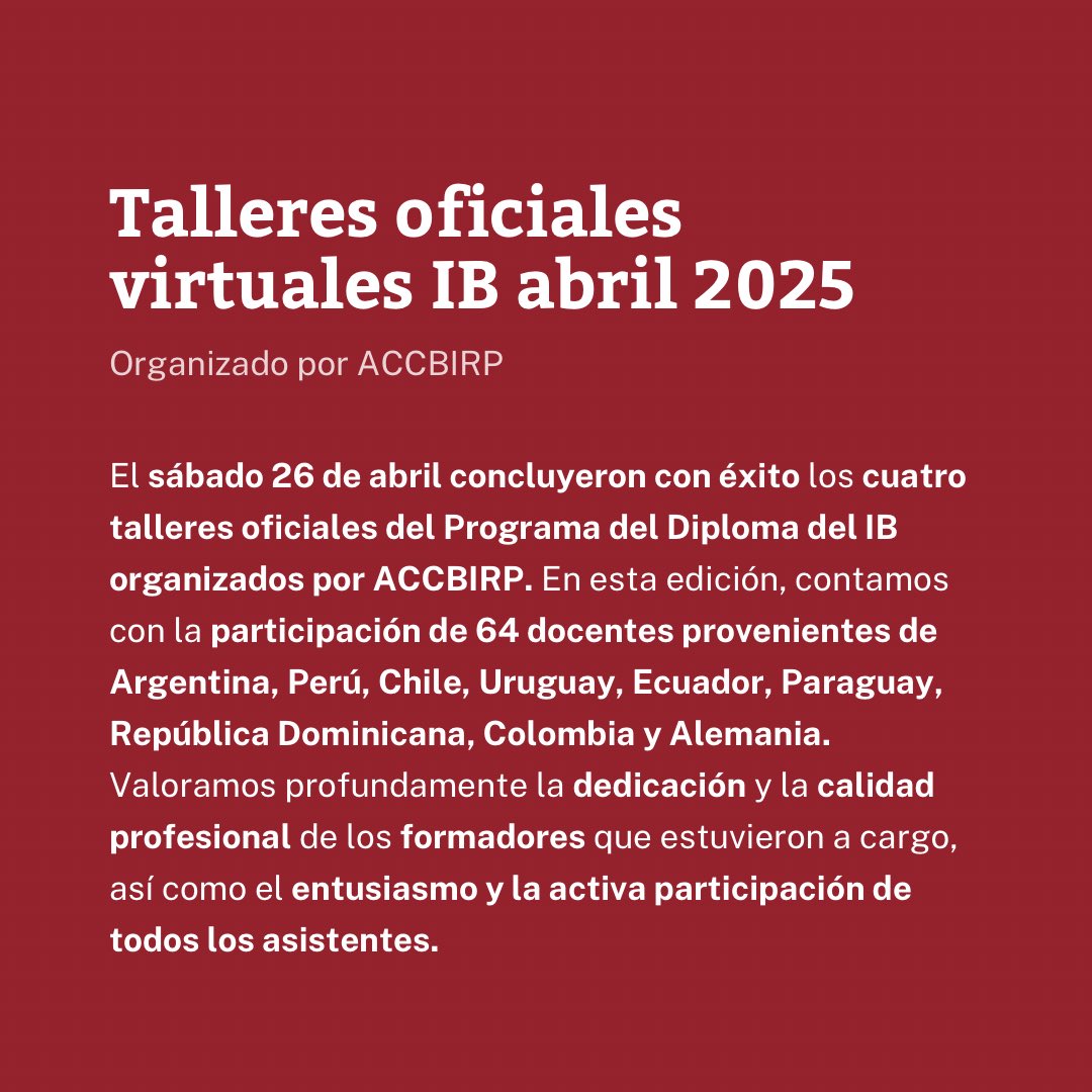 accbirp's tweet image. 🎉 ¡Finalizaron con éxito los talleres oficiales del PD de ACCBIRP!
#IBDP #ACCBIRP