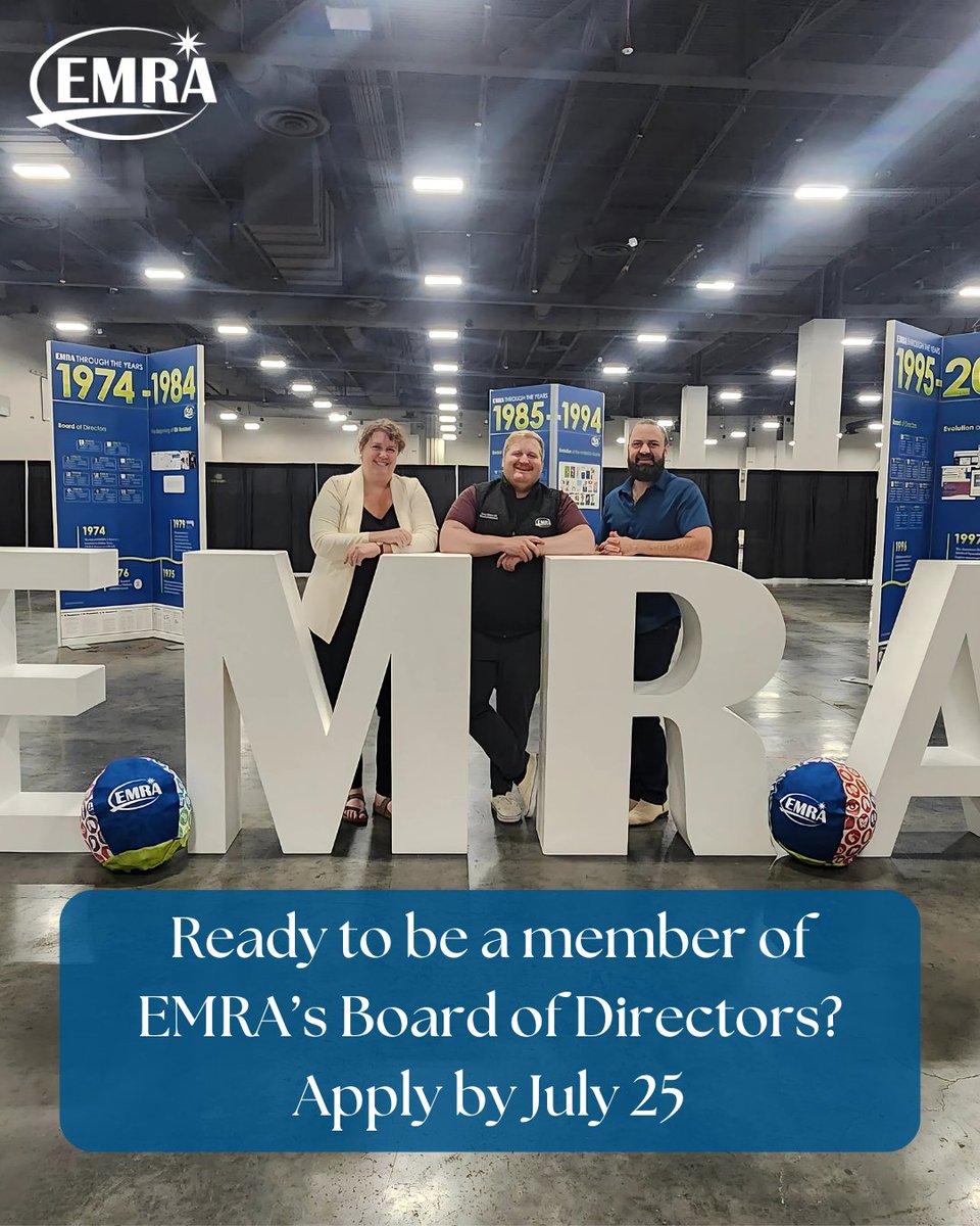 emresidents (@emresidents) on Twitter photo 📆 Ready to be a member of EMRA’s Board of Directors? Now is your chance! Open positions for the upcoming year are: President Elect, Vice Speaker of the Council, Secretary Editor, and Director of Education.
Apply by July 25 👉 bit.ly/457PheX
<a href="/emresidents/">emresidents</a> #EMRAfamily 📆 Ready to be a member of EMRA’s Board of Directors? Now is your chance! Open positions for the upcoming year are: President Elect, Vice Speaker of the Council, Secretary Editor, and Director of Education.
Apply by July 25 👉 bit.ly/457PheX
<a href="/emresidents/">emresidents</a> #EMRAfamily