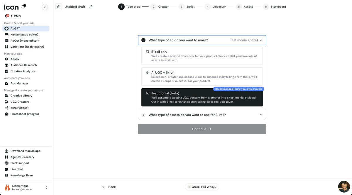 Product updates:
* Video testimonial ads: take existing UGC &amp; mash it up into a compelling video ad (these are bangers)
* Video + static ad relevance is much better (especially if &lt;100 existing assets)
* Aspect Ratios: automatically generate ads in 1:1, 2:3, 3:2, &amp; more
*