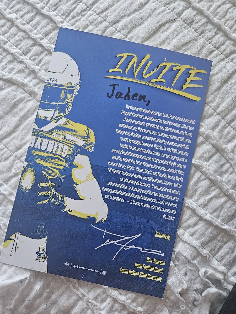 Jaden Ubben (@jadenubben) on Twitter photo Thank you <a href="/CoachDtjackson/">Dan Jackson</a> and <a href="/GoJacksFB/">SDSU Football</a> for the personal mail and invite to camp! Looking forward to being there in June! Thank you <a href="/CoachDtjackson/">Dan Jackson</a> and <a href="/GoJacksFB/">SDSU Football</a> for the personal mail and invite to camp! Looking forward to being there in June!