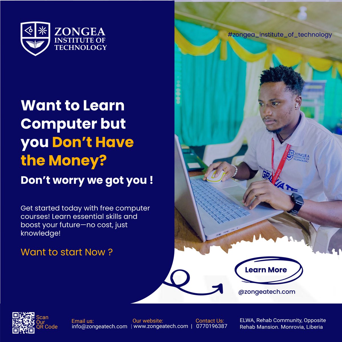 ZongeaTech's tweet photo. Unlock your potential at Zongea School of Technology Join us for free training and transform your passion into expertise, Don’t miss the chance to learn from industry professionals and elevate your skills ,Enroll today and start your journey towards a brighter future. https://t.co/JQAQFVQxbY