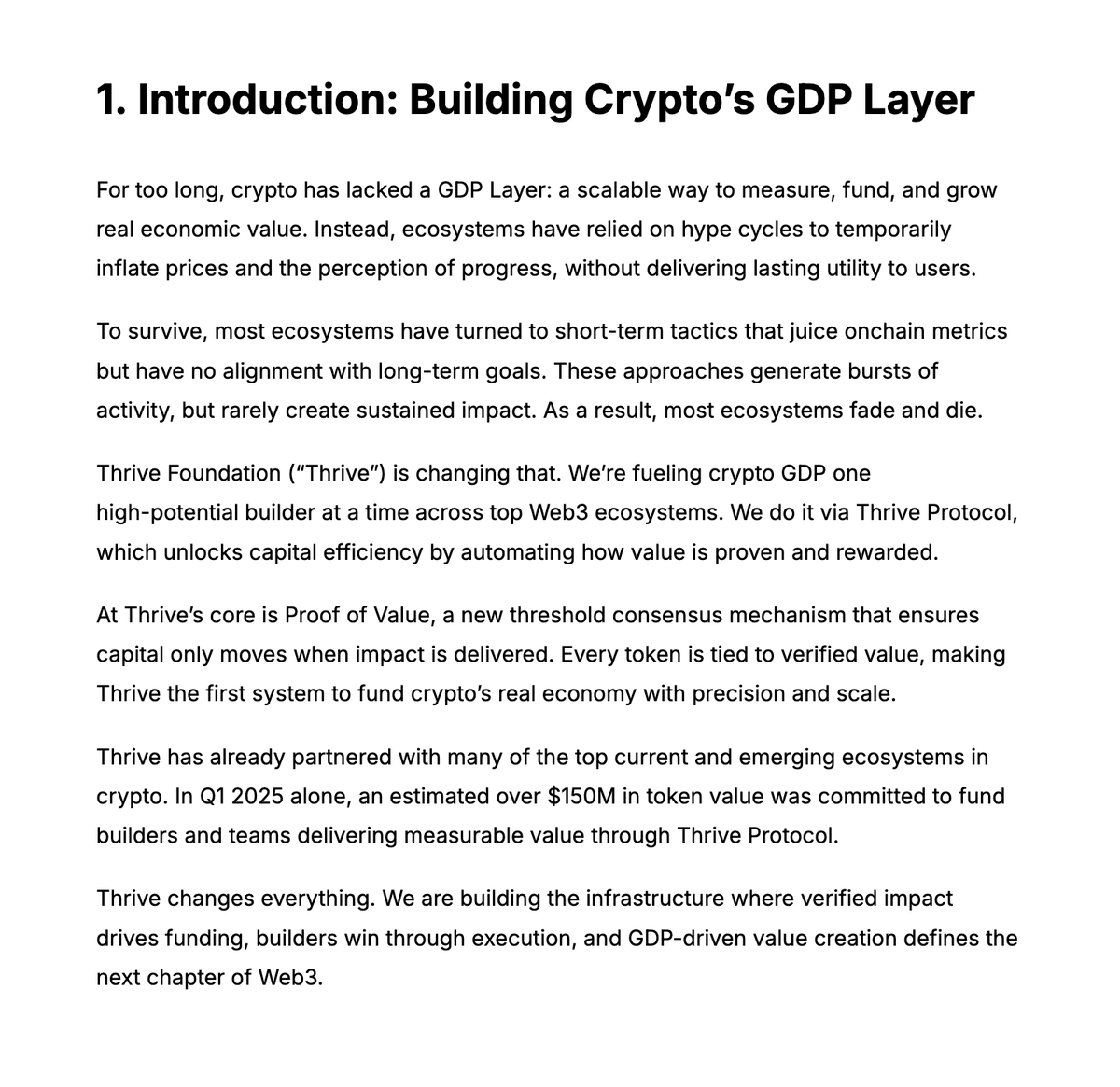 thrivegiraffe's tweet image. For too long, crypto mistook hype for progress.
The @thriveprotocol whitepaper sets a new course:
A real economy. Built by builders. Verified by outcomes.
Intro excerpt below. Full release coming soon.🌱