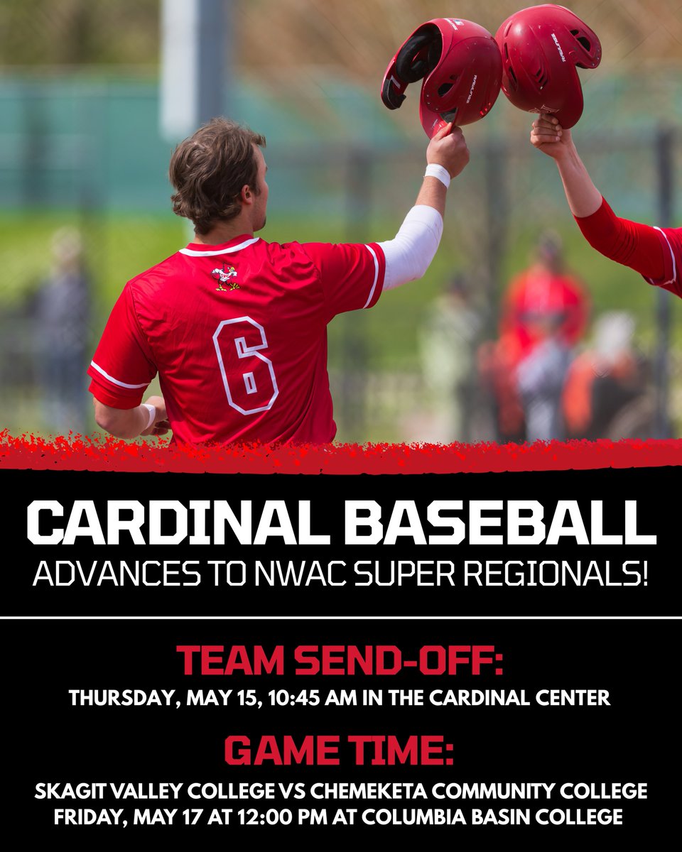 Skagit Valley Athletics (@skagitathletics) on Twitter photo ๐จ Baseball is headed to the NWAC SUPER REGIONALS!
๐ฃ ๐ฆ๐๐ก๐-๐ข๐๐ ๐๐๐ง๐๐๐๐ฆ:
๐ Thursday, May 15th
โฐ 10:45 AM
๐ Cardinal Center
๐ฅ Matchup:
โข VS Chemeketa Community College
โข Game Time: Friday, May 17th at 12:00 PM
โข Loser-out game โ Everything is on the line! ๐จ Baseball is headed to the NWAC SUPER REGIONALS!
๐ฃ ๐ฆ๐๐ก๐-๐ข๐๐ ๐๐๐ง๐๐๐๐ฆ:
๐ Thursday, May 15th
โฐ 10:45 AM
๐ Cardinal Center
๐ฅ Matchup:
โข VS Chemeketa Community College
โข Game Time: Friday, May 17th at 12:00 PM
โข Loser-out game โ Everything is on the line!