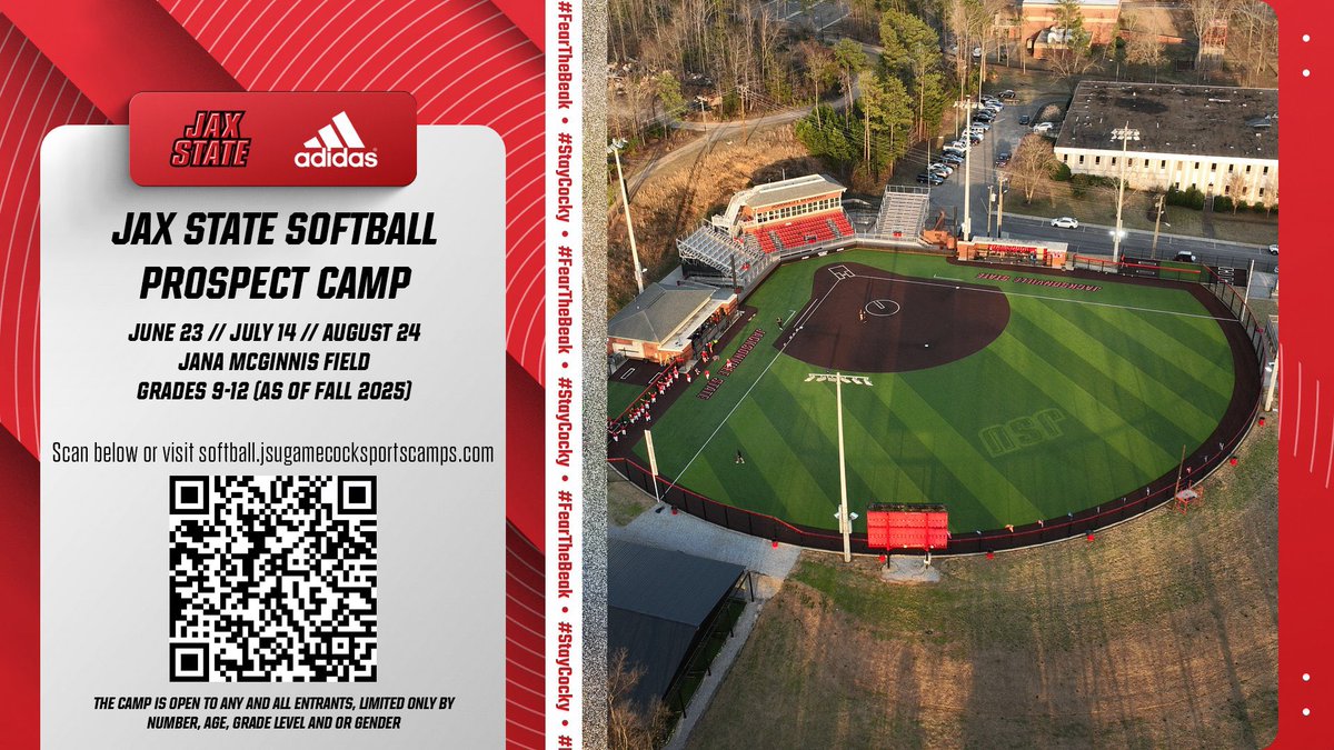 🚨 Don’t Miss Out 🚨

Our Prospect Camps are coming up SOON ‼️

🗓️ June 23
🗓️ July 14
🗓️ August 24

To sign up, scan the QR code below or visit softball.jsugamecocksportscamps.com 

#StayCocky 🐔 | #FearTheBeak 👌