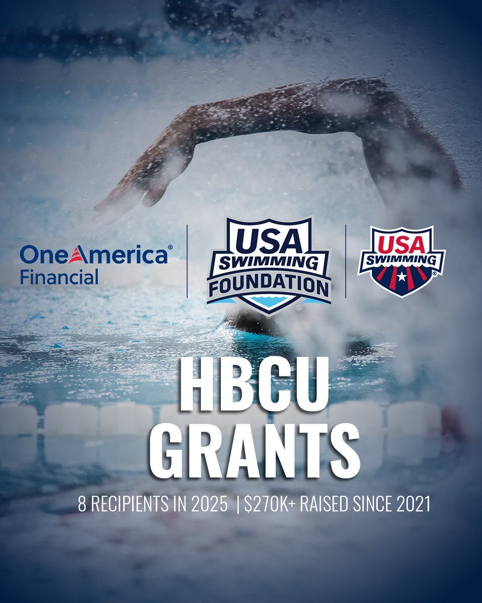 USA Swimming Foundation (@swimfoundation) on Twitter photo HBCU Grants have arrived!
In partnership with <a href="/OneAmerica/">OneAmericaFinancial</a>, 8️⃣ Historically Black Colleges and Universities programs will receive funding to help start youth and adult water safety lessons, a USA Swimming club, or expand university swim clubs.
Read more » bit.ly/4jVOW3V HBCU Grants have arrived!
In partnership with <a href="/OneAmerica/">OneAmericaFinancial</a>, 8️⃣ Historically Black Colleges and Universities programs will receive funding to help start youth and adult water safety lessons, a USA Swimming club, or expand university swim clubs.
Read more » bit.ly/4jVOW3V
