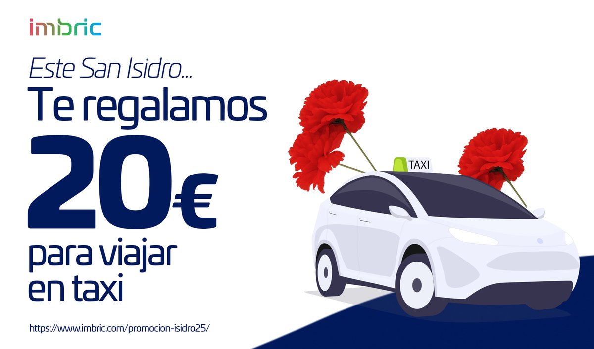 ¡Muévete como un auténtico@ chulap@!😄🚖
Disfruta de #SanIsidro y hasta el 25 de mayo #viaja en #taxi con #Imbric con:
¡Hasta 20€ DE #REGALO para tus próximos 4 viajes! 👏

➡️ Introduce el código ISIDRO25 en tu #app o pincha aquí ow.ly/Yx9x50VSGpa desde tu móvil.
