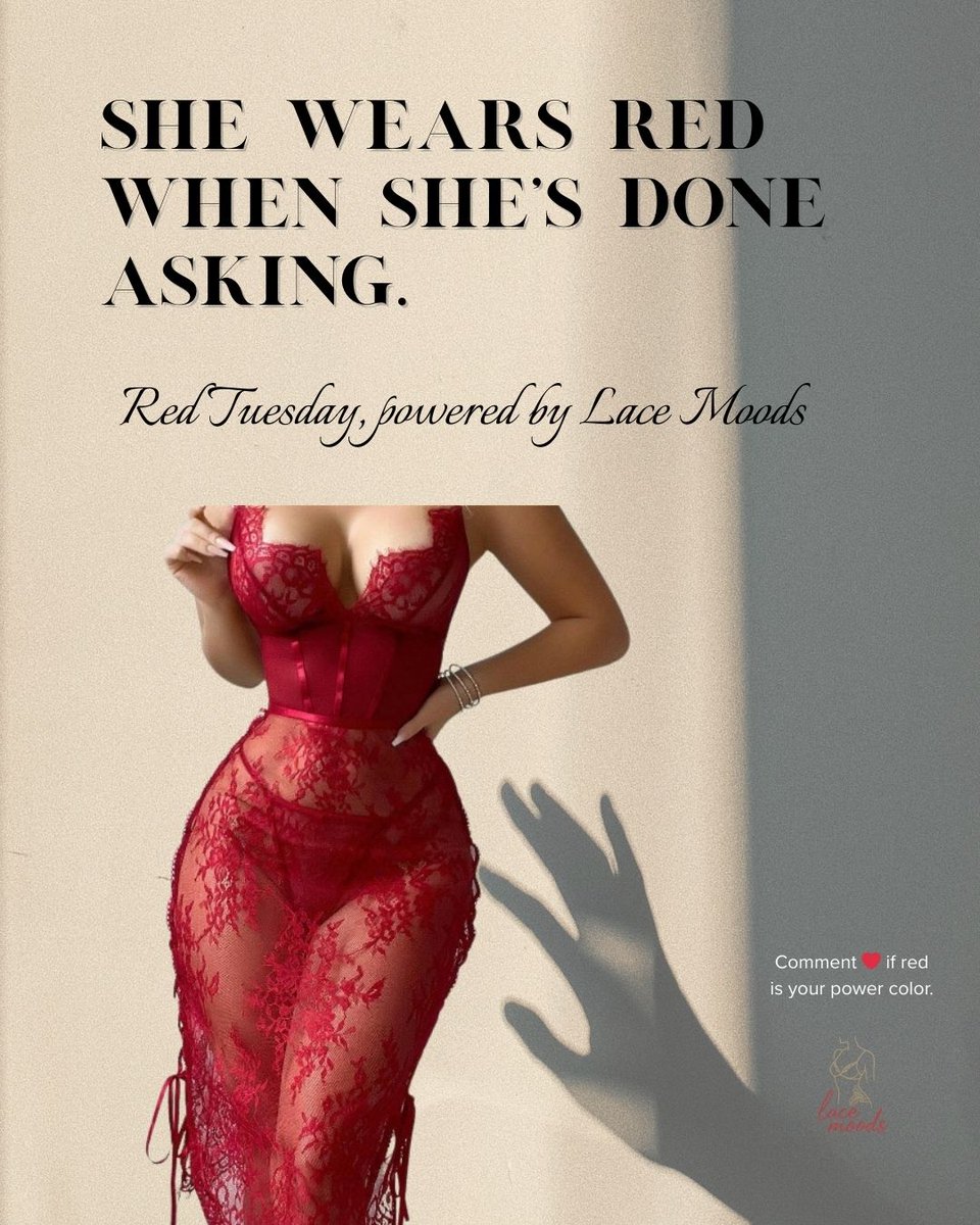 lacemoods's tweet photo. She wears red when she’s done asking.

Red doesn’t beg.
It commands.
❤️ Comment if red is your power color.

#RedTuesday #LaceMoods #PowerInLace #FeminineEnergy https://t.co/to7nYfxVci