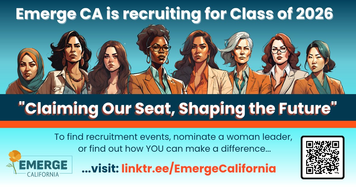 🚨 Recruitment is here! 🚨
Are you, or someone you know, ready to make a difference in your community?
➡️ Visit linktr.ee/EmergeCaliforn… to:
✅ Nominate a woman leader
✅ Let us know you're interested
✅ Find an upcoming event near you
Let’s build the bench! 💪🏽 #ClaimYourSeat