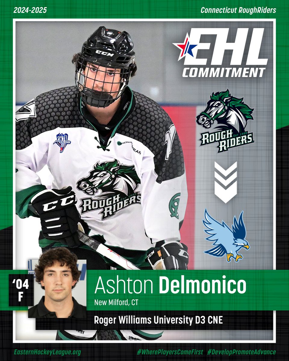 Ashton Delmonico Commits to Roger Williams Veteran RoughRiders <a href="/EHL_Hockey/">Eastern Hockey League</a> Forward to join Hawks In the Fall
Read article here: tinyurl.com/ywcfsw53
<a href="/NCAADIII/">NCAA Division III</a>