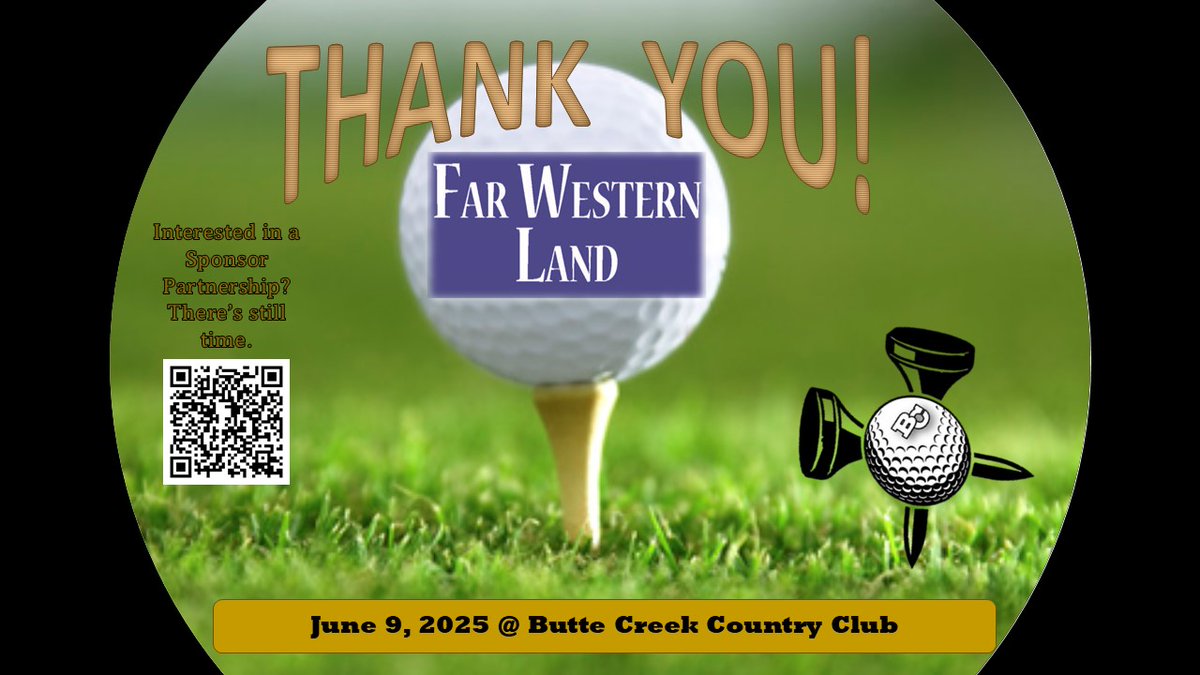 ButteFootball's tweet image. Thank You to Far Western Land for partnering with us as our On-Course Food Sponsor!
Get in on the fun at Butte Creek CC, June 9 & have a good time with Your Roadrunners!
Become a 2025 Program Sponsor. Hit the QR Code in the graphic, Or this link charitygolftoday.com/event?e=18463&… #BCPride
