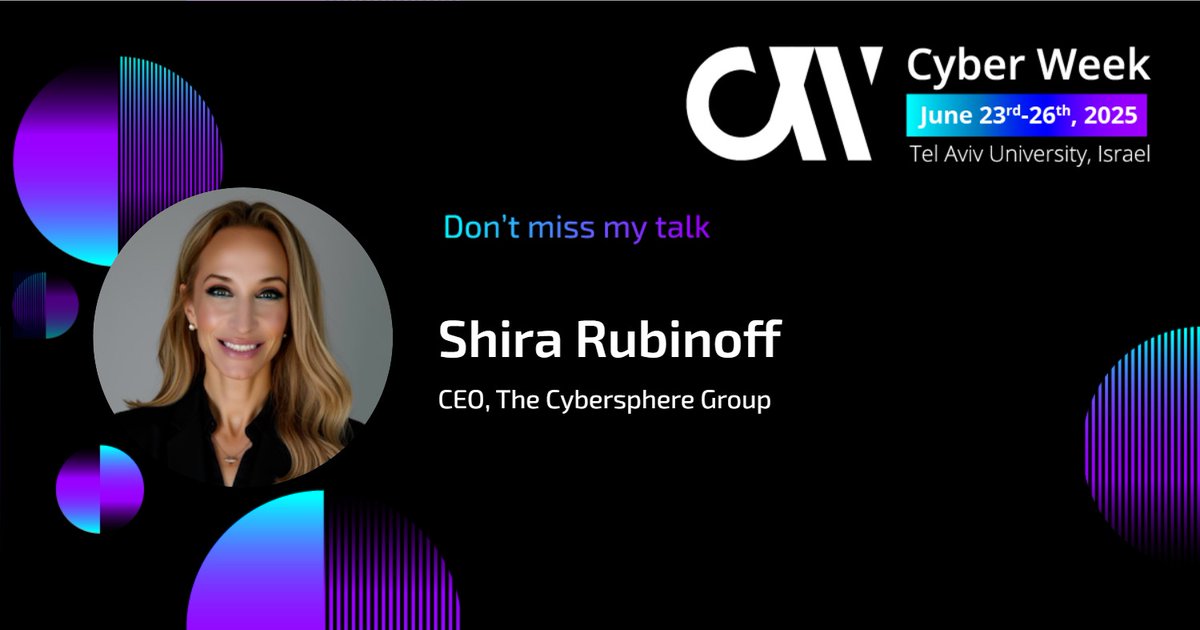 Shira Rubinoff (@shirastweet) on Twitter photo Excited to be giving a #keynote at <a href="/CyberWeekTLV/">Blavatnik ICRC</a> next month!
Attendance is free of charge but requires registration in advance at: cyberweektau.com
👉Companies that would like to set up a MTG that week, please DM me.
#CyberWeek2024 #cybersecurity #CyberWeekTLV #AI Excited to be giving a #keynote at <a href="/CyberWeekTLV/">Blavatnik ICRC</a> next month!
Attendance is free of charge but requires registration in advance at: cyberweektau.com
👉Companies that would like to set up a MTG that week, please DM me.
#CyberWeek2024 #cybersecurity #CyberWeekTLV #AI