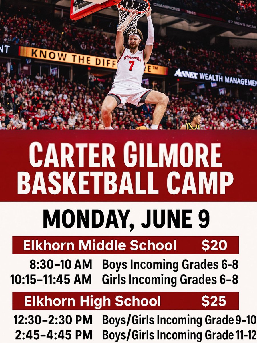 📆 June 9th
📍Elkhorn Area High School
⏰ Times vary depending on age

Here is the sign-up info:

High School:

docs.google.com/document/d/1uK…

Middle School:

docs.google.com/document/d/1Ez…