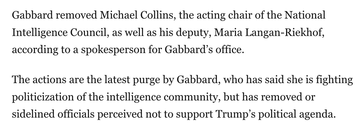 John_Hudson's tweet image. NEW: Tulsi Gabbard fired the top two officials at the National Intelligence Council after the council authored an assessment that contradicted Trump’s rationale for invoking the Alien Enemies Act and deporting alleged Venezuelan gang members without due process