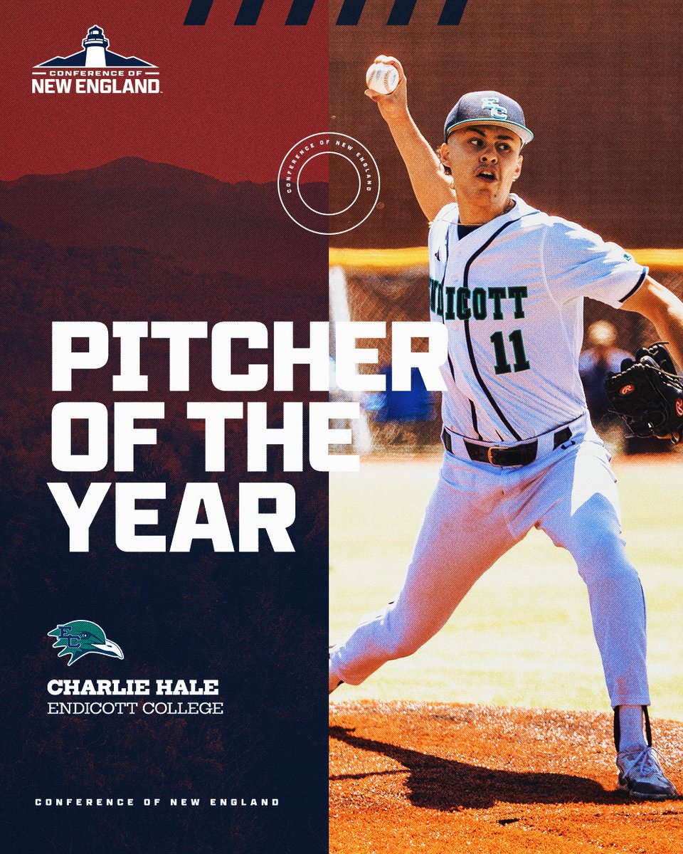 Conference of New England (@cne_sports) on Twitter photo ⚾️ The 2025 #CNE Baseball Pitcher of the Year - from <a href="/ECGulls/">Endicott Athletics</a>, Charlie Hale!
#LeadAsONE | #ONENewEngland ⚾️ The 2025 #CNE Baseball Pitcher of the Year - from <a href="/ECGulls/">Endicott Athletics</a>, Charlie Hale!
#LeadAsONE | #ONENewEngland