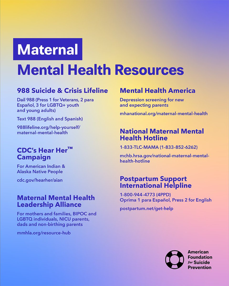 Up to 20% of maternal deaths are suicides, more common than deaths from postpartum hemorrhage or hypertensive disorders. 

This #MaternalMentalHealthMonth, let's support mothers through the unique challenges they face and remind all mothers to prioritize their mental health.