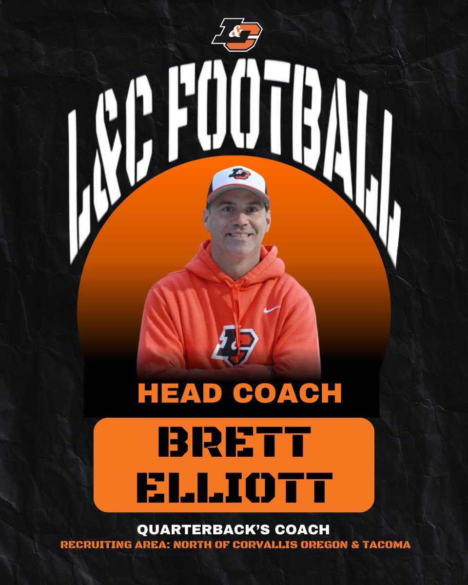 Lewis & Clark Football (@lewisclarkfb) on Twitter photo Rounding out our staff is our head coach <a href="/coachbelliott/">Brett Elliott</a> in his first year at the helm. He takes over a program on the rise. Aims to bring the <a href="/LCPioneers/">L&C Pioneers</a> to top of the NWC. He will coach our QBs and call plays this fall. Recruits the Portland and Tacoma areas #RollPios #compete Rounding out our staff is our head coach <a href="/coachbelliott/">Brett Elliott</a> in his first year at the helm. He takes over a program on the rise. Aims to bring the <a href="/LCPioneers/">L&C Pioneers</a> to top of the NWC. He will coach our QBs and call plays this fall. Recruits the Portland and Tacoma areas #RollPios #compete