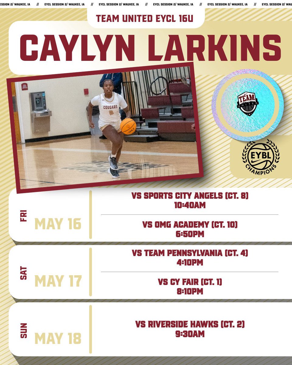 🏀 Cannon School Girls Basketball 🏀 (@cannon_gbb) on Twitter photo Coaches, be on the lookout for our 2027s this weekend‼️
5’11 W <a href="/Madi_Drayton14/">Madison Drayton</a> CP3 Flames 17u EYBL Session 2
5’9 G <a href="/BrookeBusby2027/">Brooke Busby</a> FBC UWT 17u Live @ Lakepoint
5’7 G <a href="/HinaRNakamura/">Hina Nakamura</a> Lady Attack Elite 16u, Beast of The East
5’5 G <a href="/CaylynLarkins27/">Caylyn Larkins</a> Team United 16u EYCL Session 2 Coaches, be on the lookout for our 2027s this weekend‼️
5’11 W <a href="/Madi_Drayton14/">Madison Drayton</a> CP3 Flames 17u EYBL Session 2
5’9 G <a href="/BrookeBusby2027/">Brooke Busby</a> FBC UWT 17u Live @ Lakepoint
5’7 G <a href="/HinaRNakamura/">Hina Nakamura</a> Lady Attack Elite 16u, Beast of The East
5’5 G <a href="/CaylynLarkins27/">Caylyn Larkins</a> Team United 16u EYCL Session 2