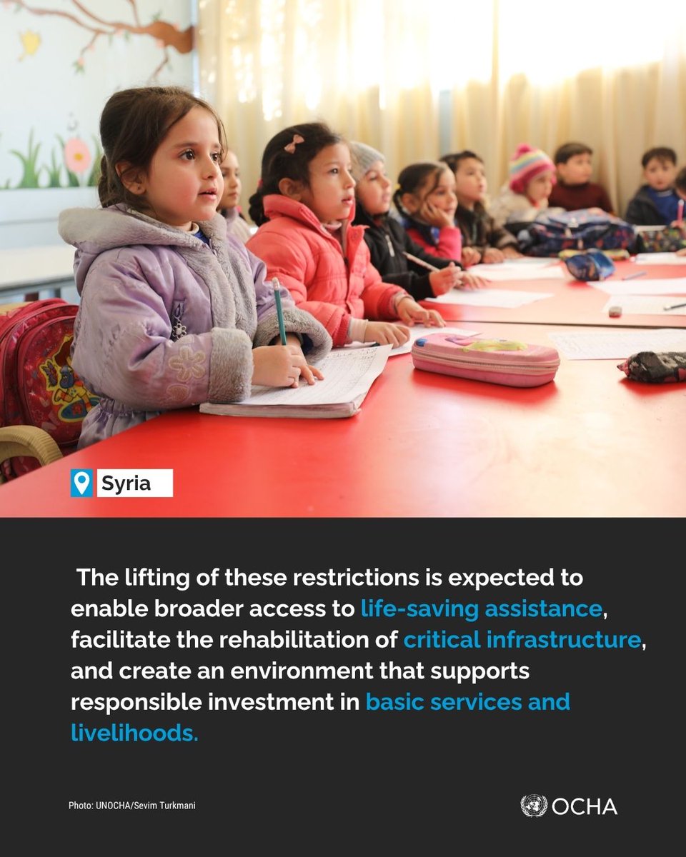 OCHA Syria (@ocha_syria) on Twitter photo It's a crucial step toward restoring essential services and hope for the people of Syria.
Read the RCHC for Syria <a href="/adam_abdelmoula/">Adam Abdelmoula</a> and RHC for the Syria crisis Ramanathan Balakrishnan, on the US announcement to lift sanctions on Syria. bit.ly/4j0a1bW It's a crucial step toward restoring essential services and hope for the people of Syria.
Read the RCHC for Syria <a href="/adam_abdelmoula/">Adam Abdelmoula</a> and RHC for the Syria crisis Ramanathan Balakrishnan, on the US announcement to lift sanctions on Syria. bit.ly/4j0a1bW