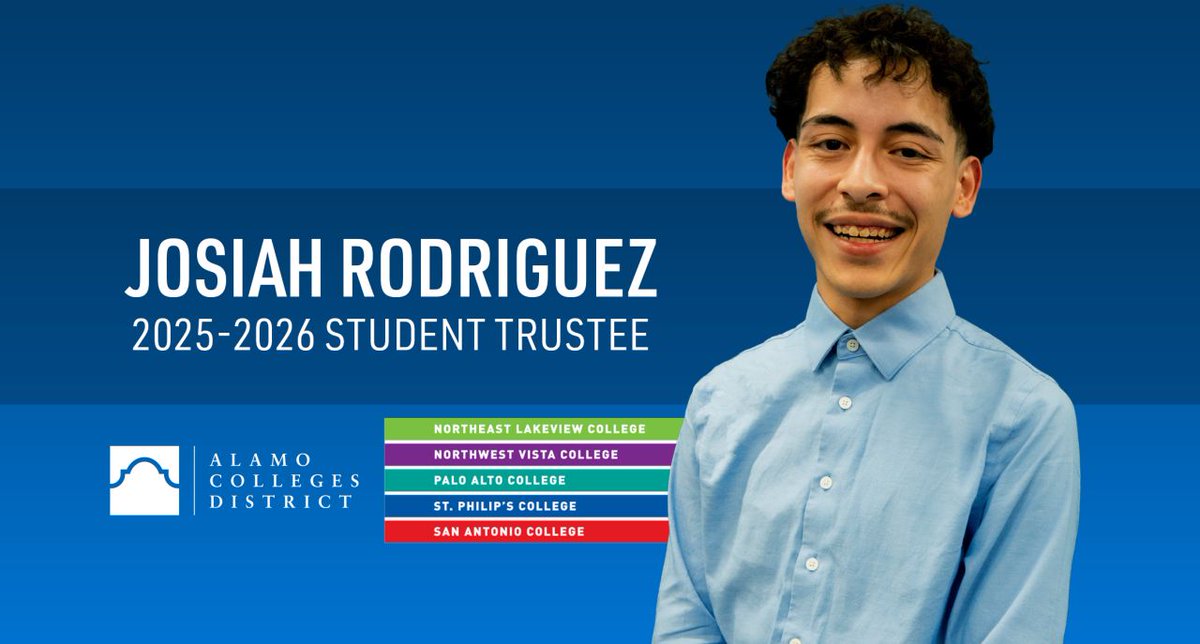 #ICYMI San Antonio College student Josiah Rodriguez has been selected as the next student trustee by the Alamo Colleges District Board of Trustees. He’ll represent students across the district from May 2025 through April 2026. Congrats, Josiah! 

bit.ly/4jQqMI4
