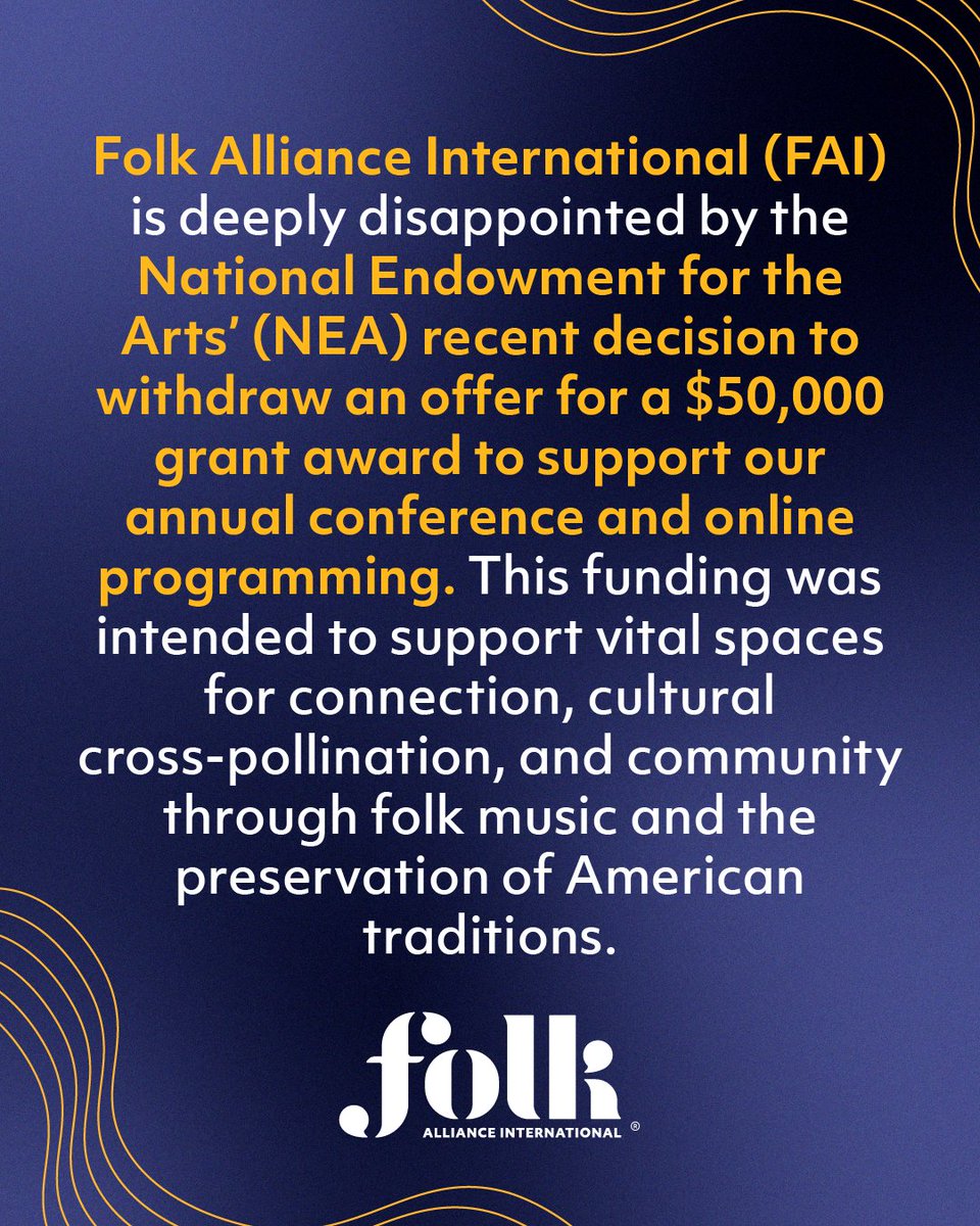 Read Folk Alliance's statement about the NEA and defending cultural funding. folk.org/news/folk-alli…