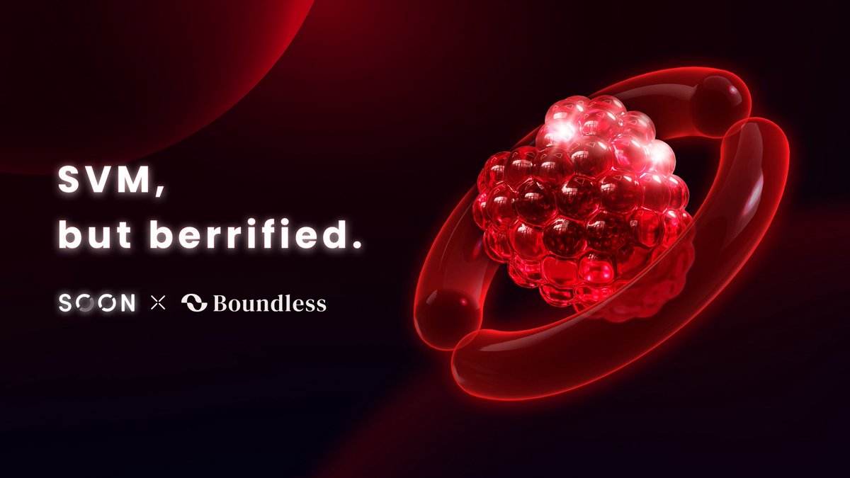 SVM, but berrified.

Together with <a href="/boundless_xyz/">Boundless</a> &amp; @risczero, we are bringing zero-knowledge verification to all chains built with SOON Stack.

Better security, Faster Finality, More Boundless.