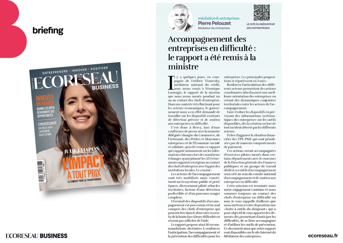 Pierre Pelouzet (@ppelouzet) on Twitter photo « Accompagnement des entreprises en difficulté : le rapport a été remis à la ministre »
A lire dans #EcoReseau (avec <a href="/JulieChapon/">julie chapon</a> <a href="/YukaApp/">Yuka</a> en couverture ) suite au rapport <a href="/MedEntreprises/">Médiateur des entreprises</a> / <a href="/MediationCredit/">Médiation du crédit</a> remis à <a href="/VeroLouwagie/">Véronique Louwagie</a>
ecoreseau.fr/chronique-edit… « Accompagnement des entreprises en difficulté : le rapport a été remis à la ministre »
A lire dans #EcoReseau (avec <a href="/JulieChapon/">julie chapon</a> <a href="/YukaApp/">Yuka</a> en couverture ) suite au rapport <a href="/MedEntreprises/">Médiateur des entreprises</a> / <a href="/MediationCredit/">Médiation du crédit</a> remis à <a href="/VeroLouwagie/">Véronique Louwagie</a>
ecoreseau.fr/chronique-edit…