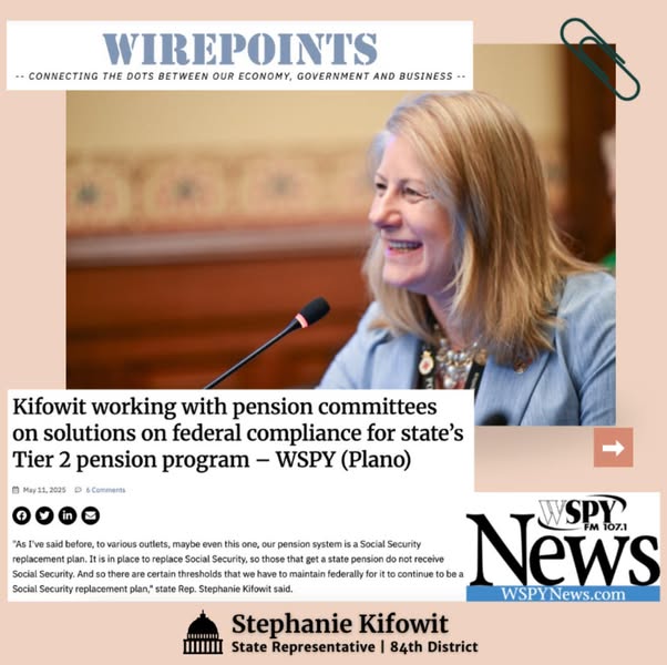 As many know, state pensions replace Social Security for our public employees. I'm focused on developing a fiscally responsible solution that meets federal requirements while securing retirement benefits for those who serve our communities. #Illinois #ILDistrict84 #Pensions