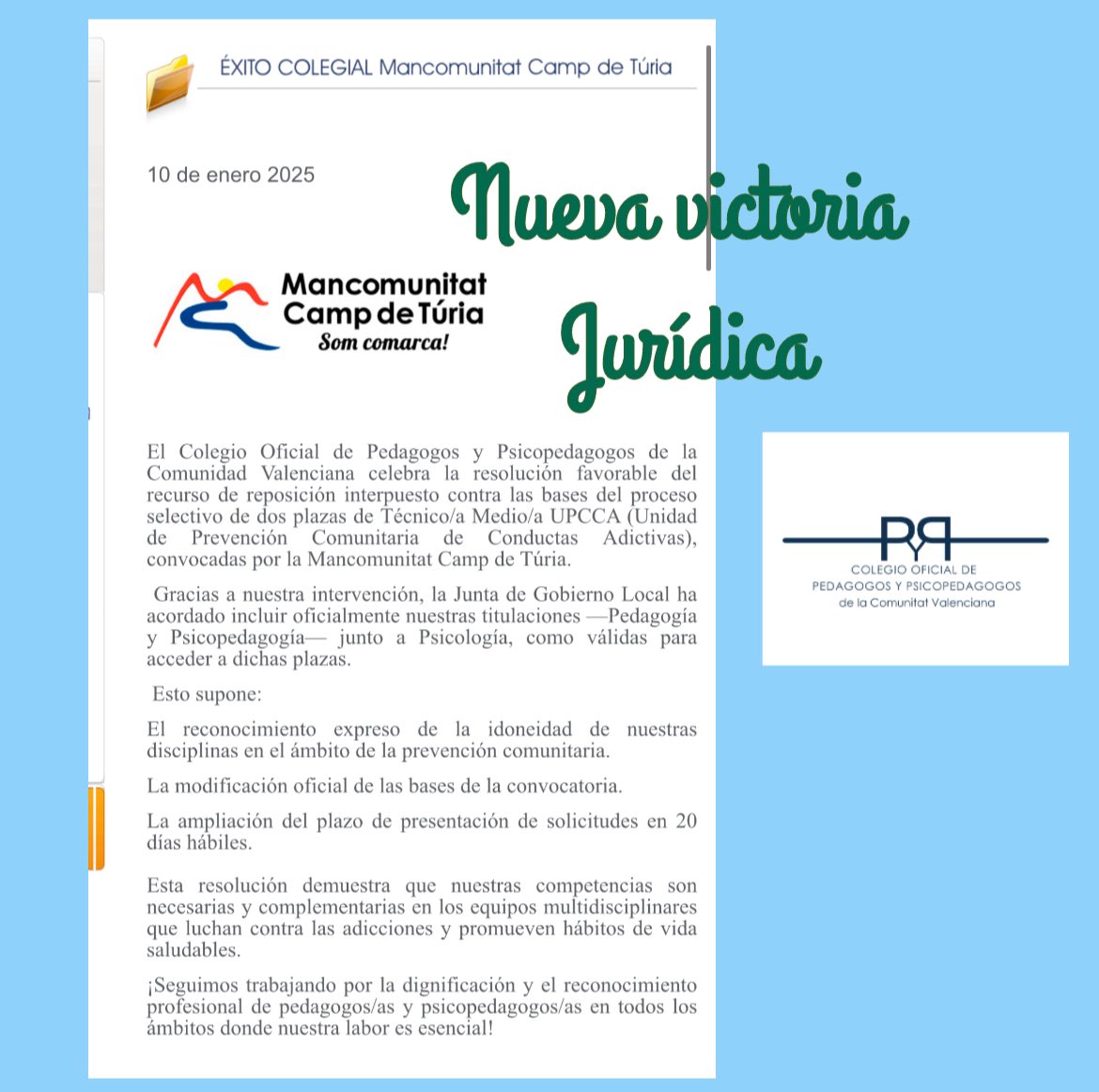 Tú, #colégiate, nosotros seguimos defendiendo a pedagog@s y psicopedagog@s para que puedan seguir ejerciendo su maravillosa profesión.
#copypcv 
Noticia completa👇copypcv.org 
#pedagogos #psicopedagogos