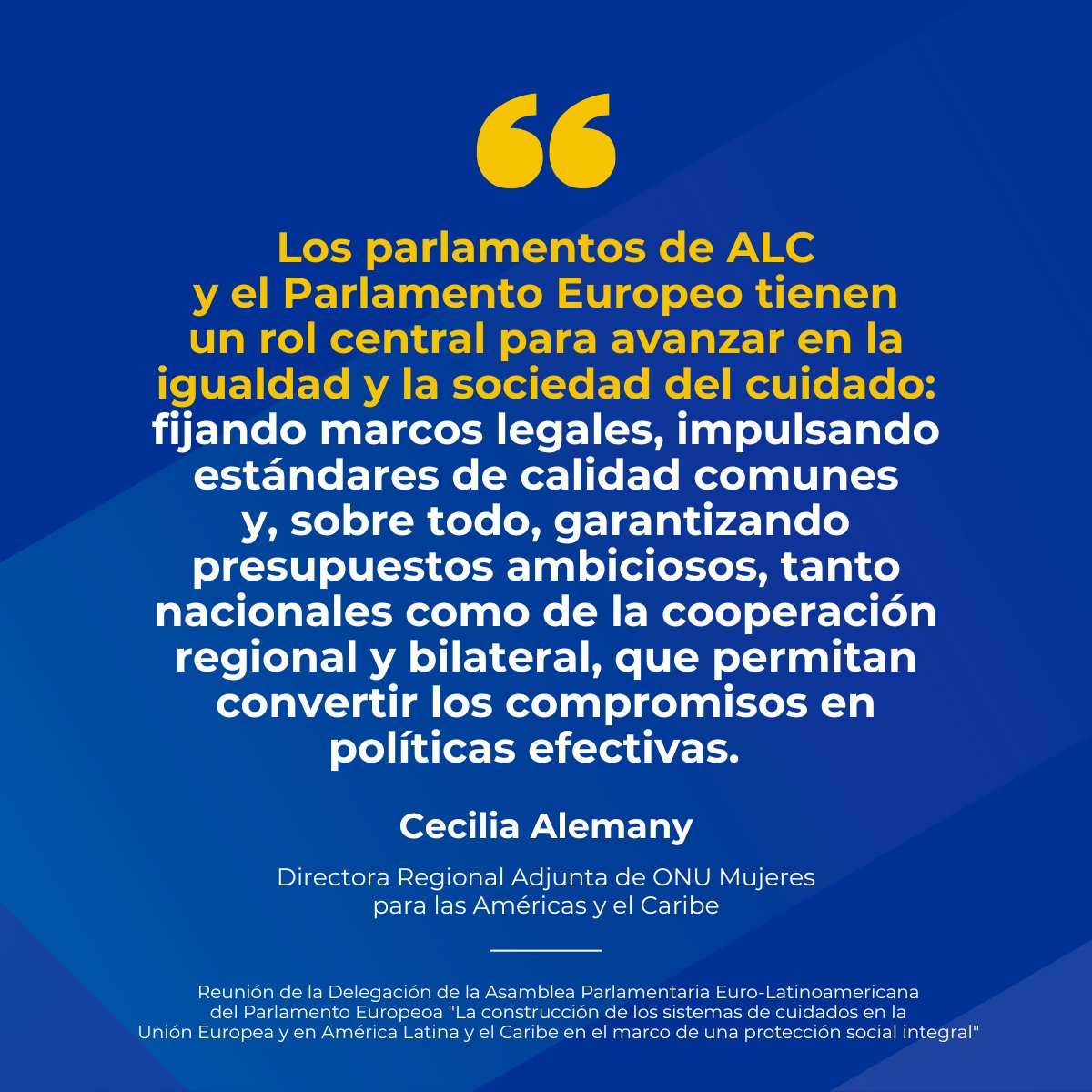 ONU Mujeres (@onumujeres) on Twitter photo 💬 “Los parlamentos de ALC y <a href="/Europarl_ES/">Parlamento Europeo en España</a> tienen un rol central para avanzar en la igualdad (...)”.
—<a href="/AlemanyCecilia/">Cecilia Alemany</a> en reunión preparatoria Asamblea Parlamentaria #EuroLat «La construcción de sistemas de cuidados UE y #ALC en el marco de una protección social integral». 💬 “Los parlamentos de ALC y <a href="/Europarl_ES/">Parlamento Europeo en España</a> tienen un rol central para avanzar en la igualdad (...)”.
—<a href="/AlemanyCecilia/">Cecilia Alemany</a> en reunión preparatoria Asamblea Parlamentaria #EuroLat «La construcción de sistemas de cuidados UE y #ALC en el marco de una protección social integral».