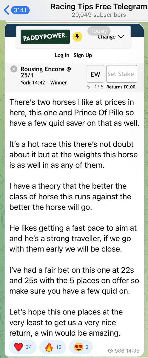 3/3 TODAY ON TELEGRAM LOOK 😵

👉 25/1 Winner ✅
👉 14/1 Winner ✅
👉 2/1 Winner ✅

You must join the FREE Telegram on the link below before the next bets 🚀

👉 t.me/+vnVB-2akoBhkY…