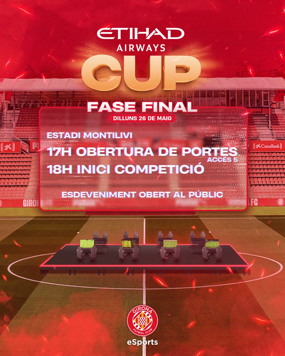 🏆 𝐄𝐓𝐈𝐇𝐀𝐃 𝐂𝐔𝐏 𝐅𝐈𝐍𝐀𝐋𝐒
📆 26 de maig
📍 Estadi de Montilivi - Accés 5
⏰ 18h.
🏟️ Obert a tot el públic