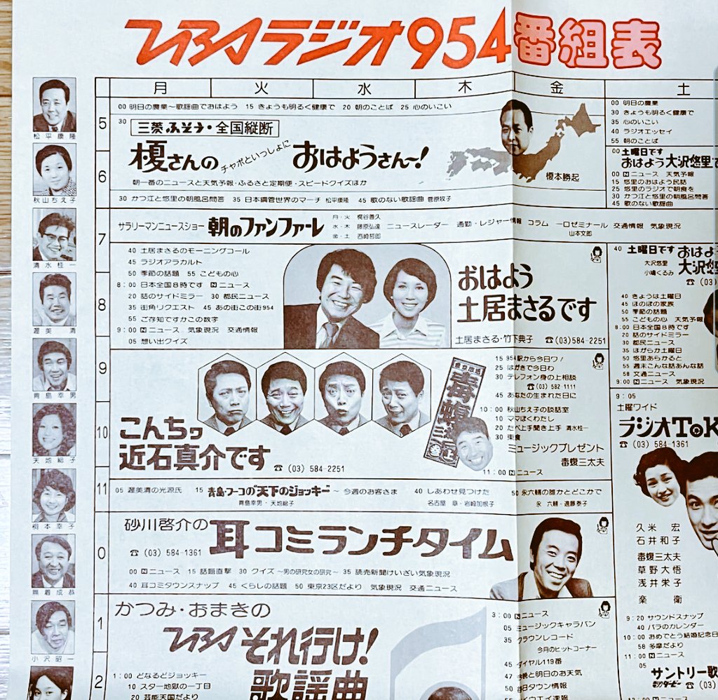 JOKR TBSラジオ954番組表 (1978年10月)