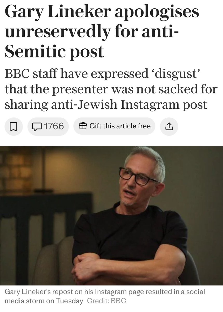 This genuinely isn’t good enough. Even if he didn’t know, at best it’s callous indifference to the messaging he’s putting out there, and the BBC should demand accountability for that. They should sack him, immediately. 

#GaryLineker #doublestandards