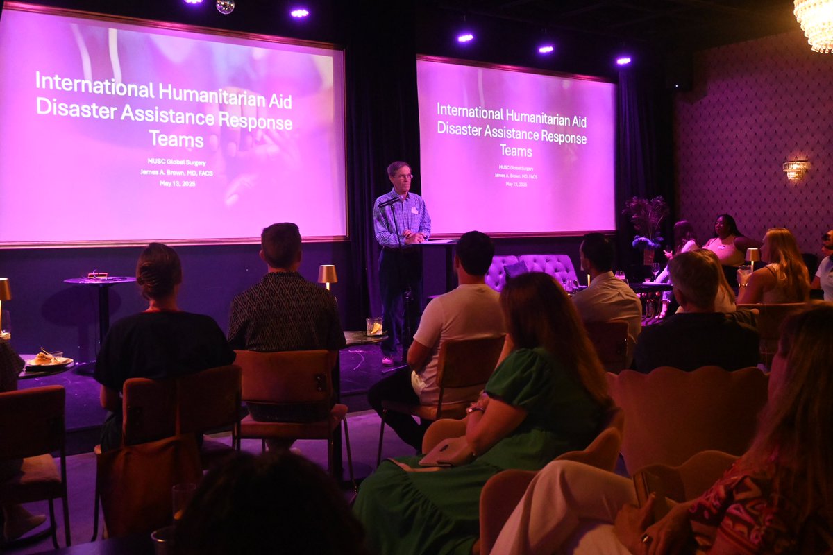 MUSCGlobalSurg's tweet image. Huge thanks to all who joined our Global Surgery event! Dr. Jim Brown shared powerful stories from humanitarian crises in Turkey, Myanmar &amp;amp; Sudan. Grateful for Lauren Cox (MS-3)’s insights &amp;amp; our sponsors Bard + Kerecis for making it possible! 🌍🩺 #GlobalSurgery