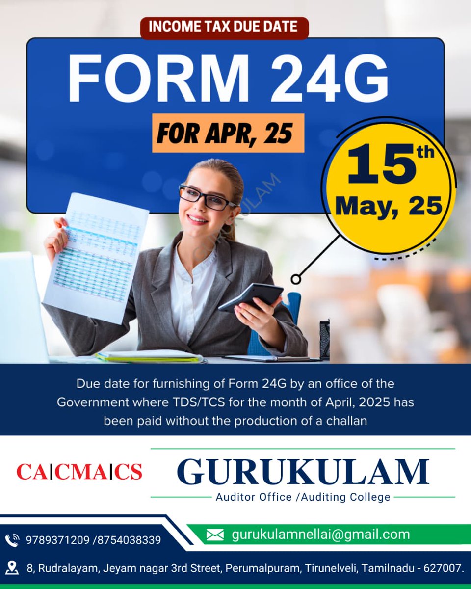CMA_NELLAIKUMAR's tweet image. Form 24G #Form24G  
#GovernmentTDS  
#TDSCompliance  
#TCSCompliance  
#IncomeTaxIndia  
#TDSFiling  
#TaxFilings  
#GovernmentCompliance  
#Form24GSubmission  
#TaxReporting