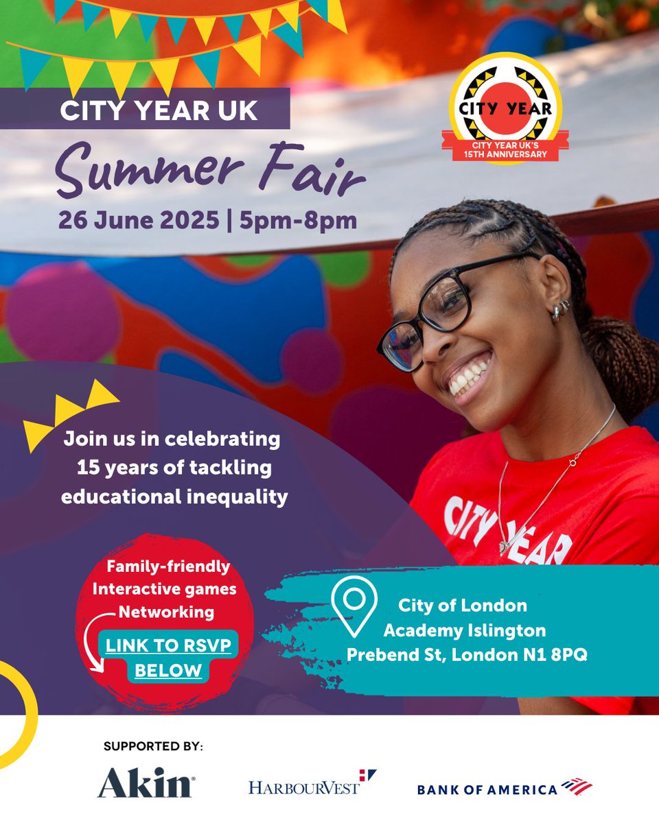 Join us in celebrating 15 years of tackling educational inequality at the City Year UK summer fair! 🎈☀️

On 26 June 2025, we’re bringing together the City Year UK community to celebrate 15 years of powerful impact in the lives of the children and young people we work with, and