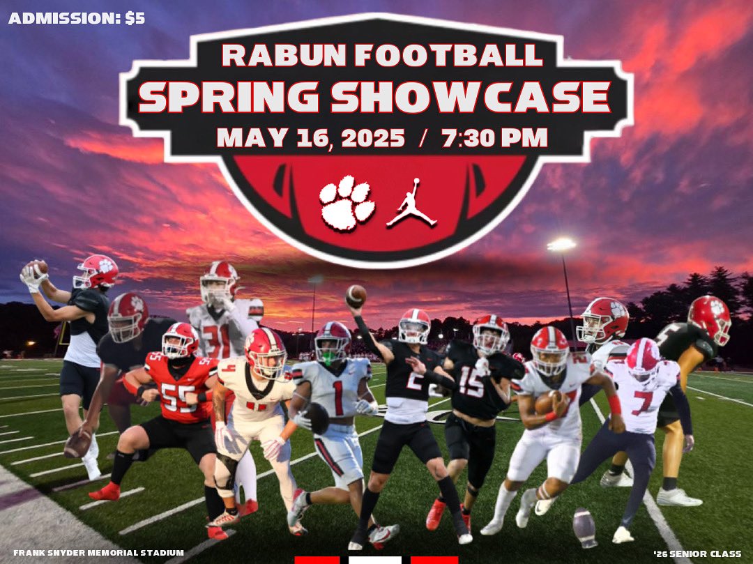 Rabun Football Spring Showcase 🔴⚪️
🗓️ : Friday, May 16
⏰ : 7:30 PM
📍 : Frank Snyder Memorial Stadium
🎟️ : gofan.co/event/3589755?…
