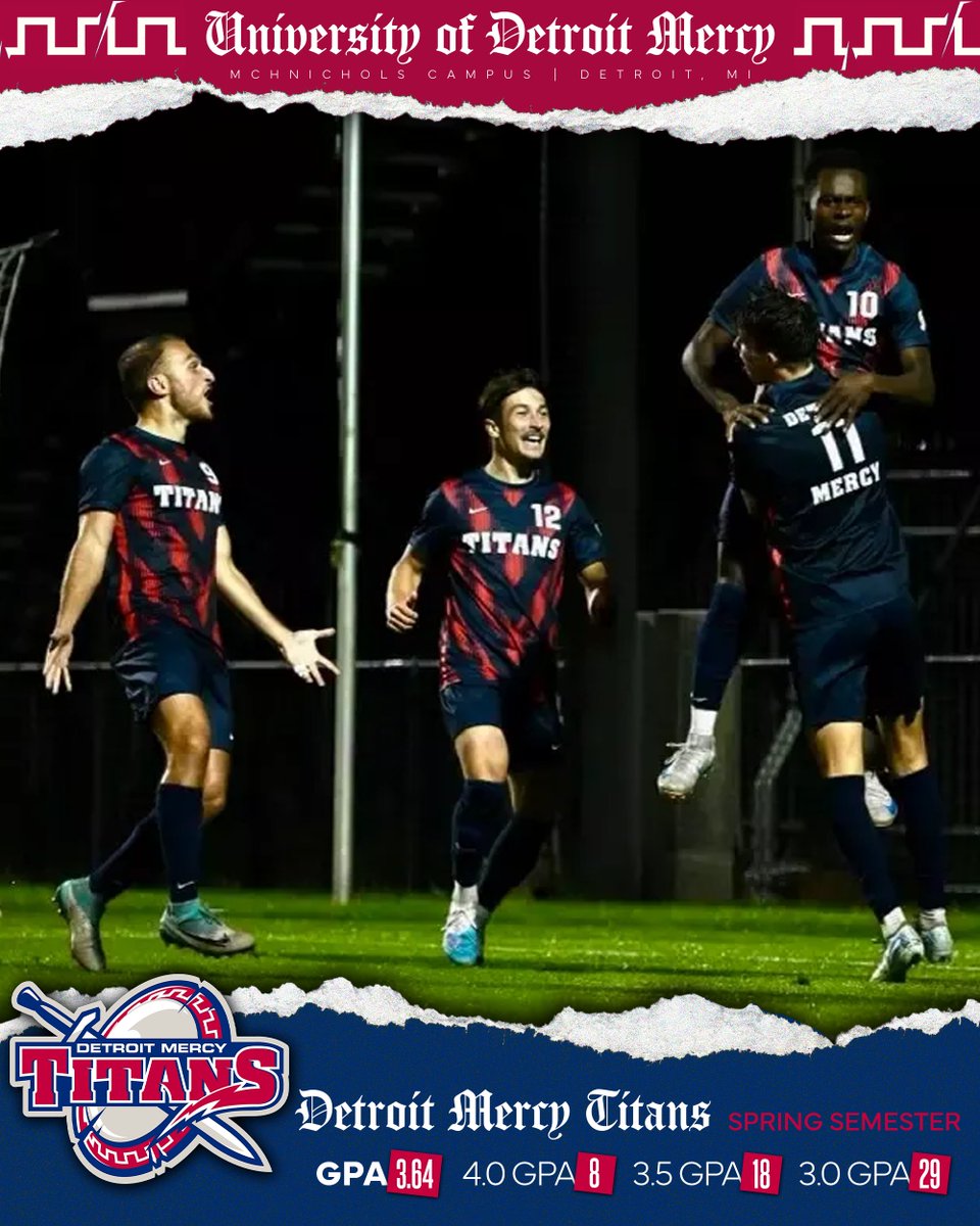 Our Titan’s absolutely crushed it in the classroom again this semester with an average GPA of 3.64. Proud of our guys, way to excel in the classroom lads!🫡

#detroitscollegeteam⚔️