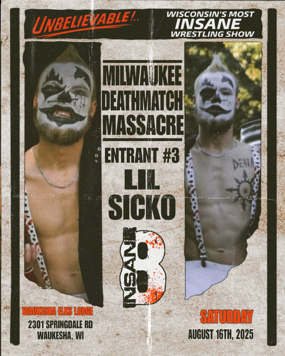 ICWMKE's tweet image. 馃毃INSANE 8 ANNOUNCEMENT馃毃
Entrants 1-4
#1: "The Murder Surgeon" Dr. Redacted
#2: "Deathproof" Tommy Trainwreck
#3: "The Ringmaster" Lil Sicko
#4: "The Greek Franchise" Yanni "GQ" Gianos