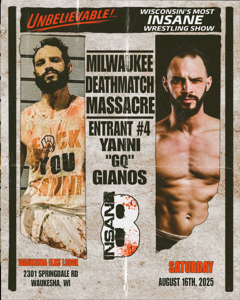 ICWMKE's tweet image. 馃毃INSANE 8 ANNOUNCEMENT馃毃
Entrants 1-4
#1: "The Murder Surgeon" Dr. Redacted
#2: "Deathproof" Tommy Trainwreck
#3: "The Ringmaster" Lil Sicko
#4: "The Greek Franchise" Yanni "GQ" Gianos