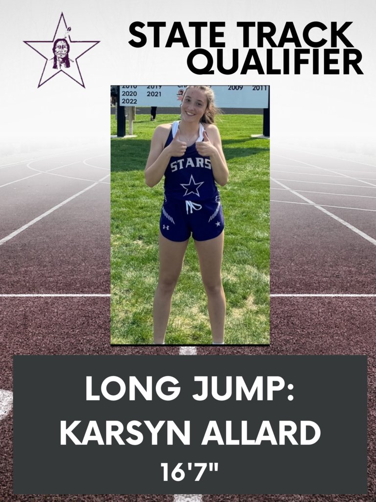 Congrats to Karsyn Allard for State Qualifying in the Long Jump at Monday's Meet! Way to go Karsyn!