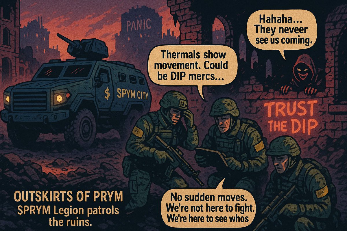 prymara_coin's tweet photo. “Outskirts of PRYM. Shadows move. DIP watches.
$PRYM Legion is ready.”

#PRYM #LegionStrikeTeam #SolanaDefense #PrymCity #DIPmercs #CryptoSaga #ComicPanel #FPVready #FUDVsGhost #TrustTheDip #PanicVsHo https://t.co/1qtbYzyN3V