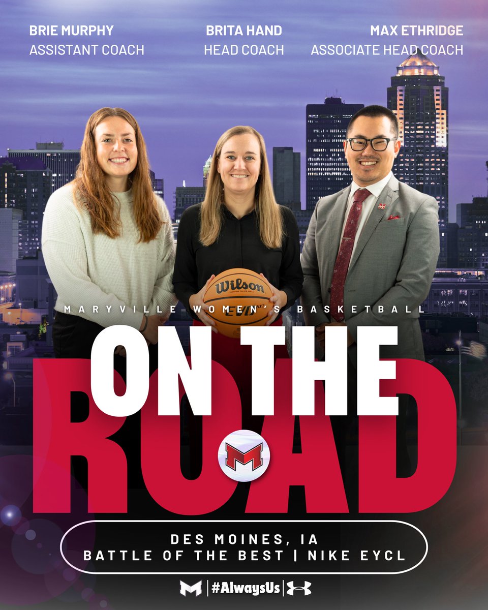 Maryville Women's Basketball (@maryvillewbb) on Twitter photo 𝗢𝗡 𝗧𝗛𝗘 𝗥𝗢𝗔𝗗 🚗
May 16-18 LIVE Period ⤵️
Des Moines, Iowa
Battle of the Best | Nike EYCL
#BigRedM | #AlwaysUs 𝗢𝗡 𝗧𝗛𝗘 𝗥𝗢𝗔𝗗 🚗
May 16-18 LIVE Period ⤵️
Des Moines, Iowa
Battle of the Best | Nike EYCL
#BigRedM | #AlwaysUs