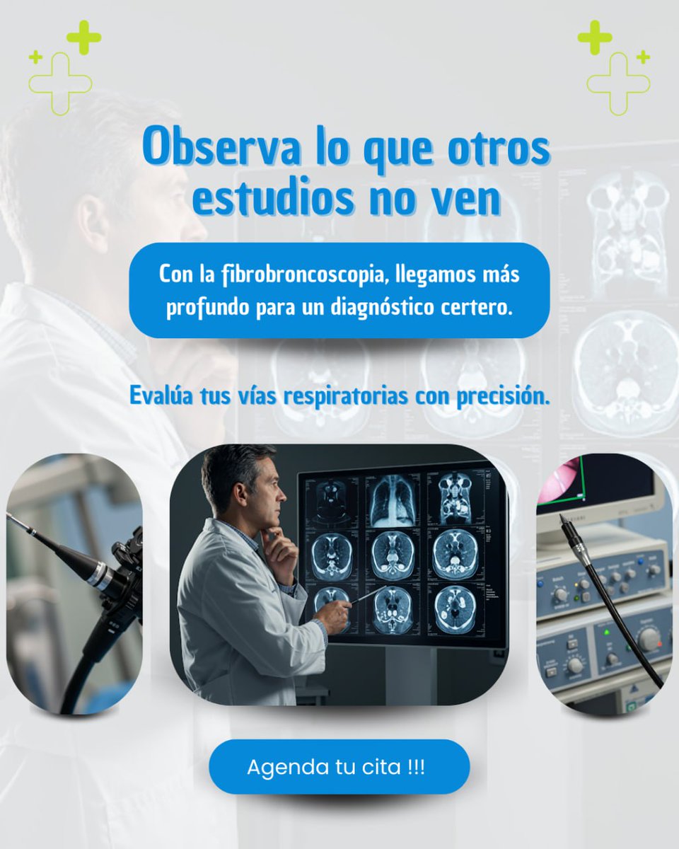 Dr_SimonM's tweet photo. Es un estudio avanzado que permite visualizar el interior de tus pulmones y bronquios en detalle 👁‍🗨. Ideal para investigar tos persistente, infecciones crónicas o sospechas de enfermedades pulmonares complejas 🔍.

#Fibrobroncoscopia #NeumologíaAvanzada #DiagnósticoPulmonar https://t.co/Fr81owej56